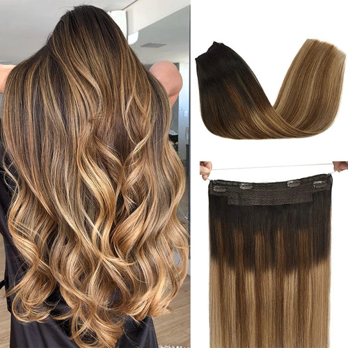Natural Human Hair Extensions Invisible Wire Hair Extensions Straight