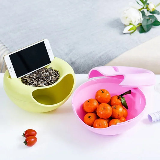 Lazy Snack Bowl Plastic Double-Layer Snack Storage Box Bowl Fruit Bowl
