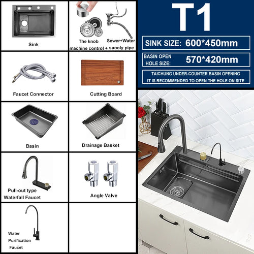 Kitchen Sink Waterfall Sink for Kitchen Stainless Steel Sink Single