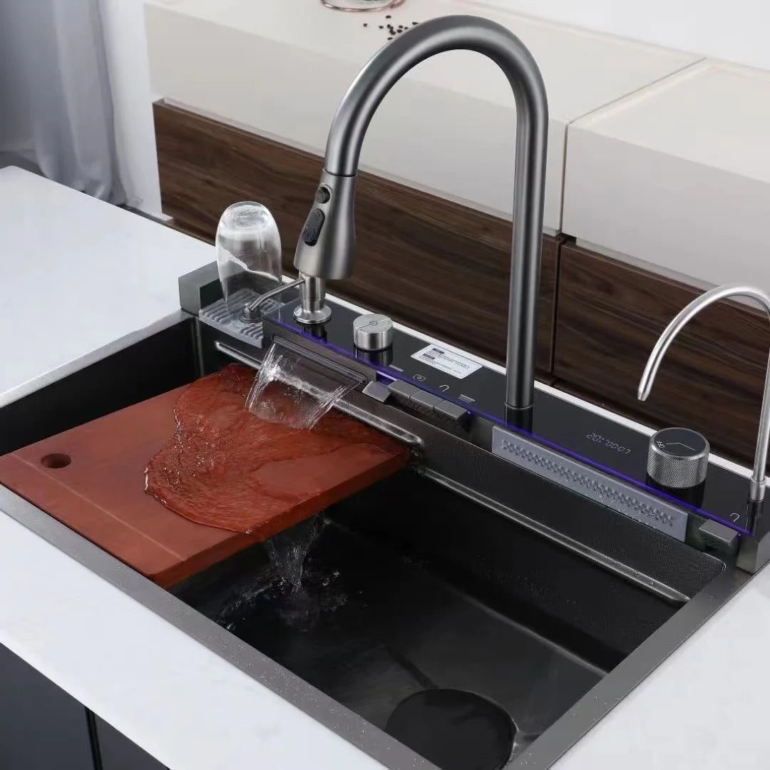 Stainless Steel Sink Smart kitchen Sink Large Cuba Waterfall Faucet