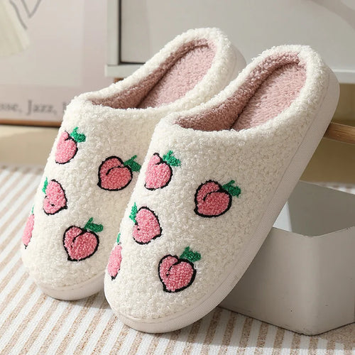 Women Warm Short Plush Slippers Cushion Slides Soft Warm Comfort Flat