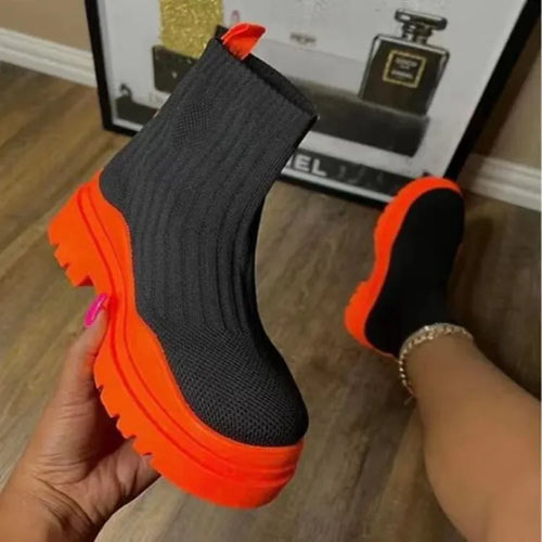 Women Ankle Boots Knitted Sock Platform Female Slip-on Ladies Casual