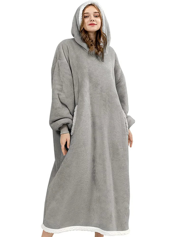 Women Hoodie Blanket Winter Warm Fleece Sweathirt Blanket Oversized