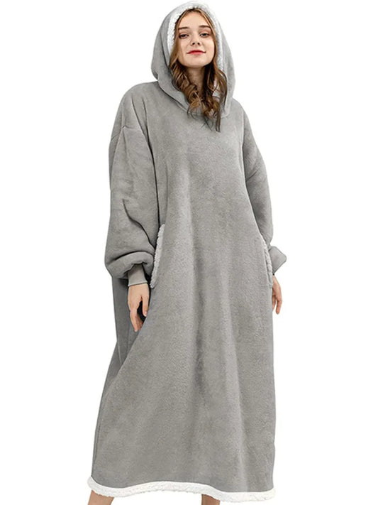 Women Hoodie Blanket Winter Warm Fleece Sweathirt Blanket Oversized