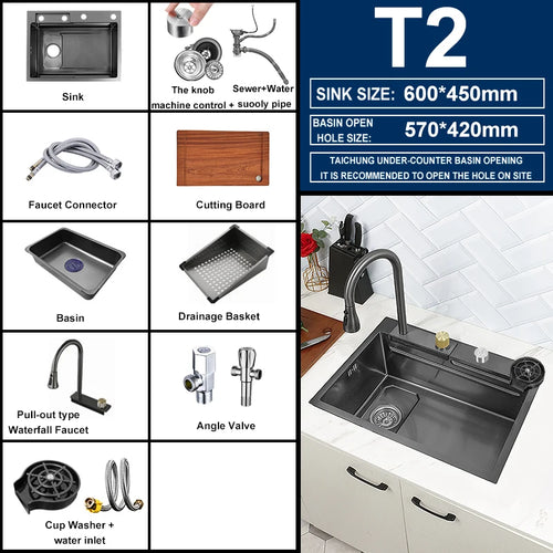 Kitchen Sink Waterfall Sink for Kitchen Stainless Steel Sink Single