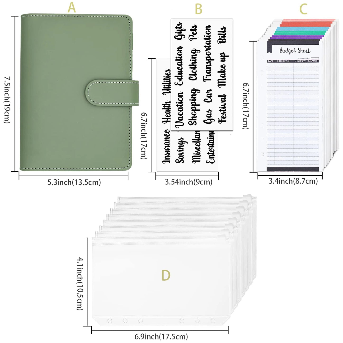 2023 Budget Binder A6 PU Leather Notebook Cash Envelopes System Set