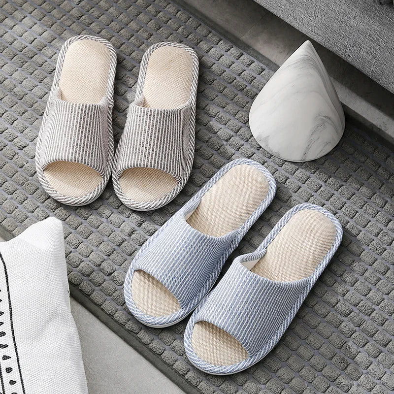 Cotton linen slippers men living at home non slip simple lovers warm