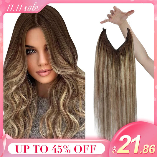 VeSunny Fish Line Human Hair Extension Wire Natural Hair OnePiece