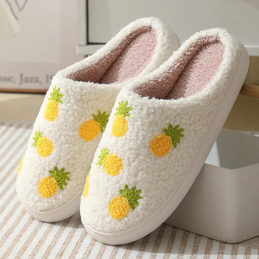Women Warm Short Plush Slippers Cushion Slides Soft Warm Comfort Flat