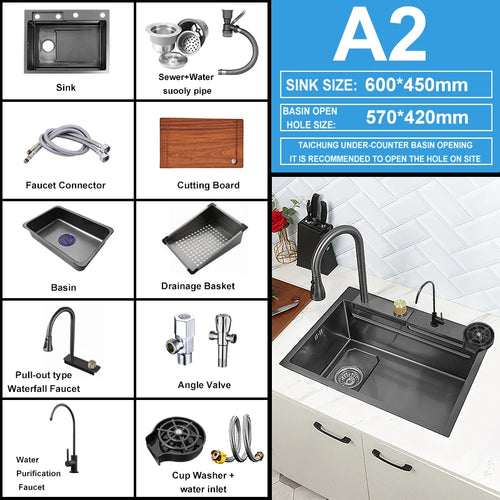 Kitchen Sink Waterfall Sink for Kitchen Stainless Steel Sink Single