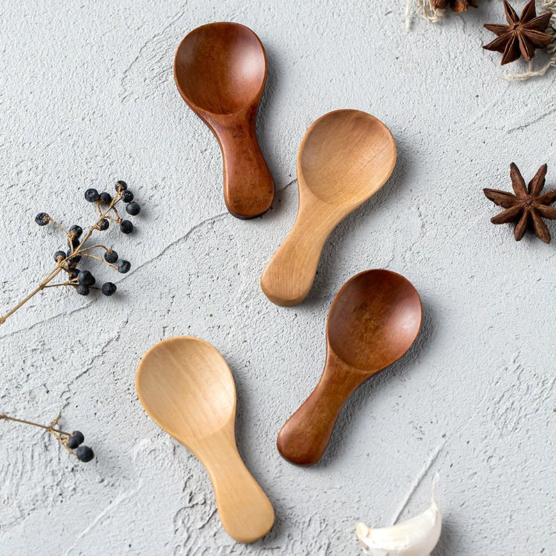 4Pcs Mini Wooden Spoons Small Kitchen Spice Condiment Spoon Sugar Tea