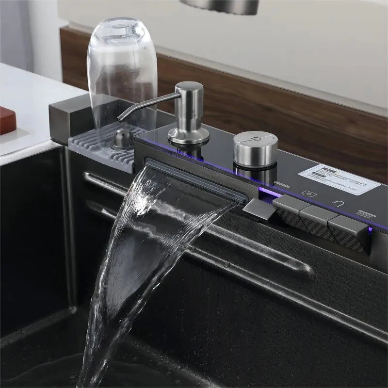 Stainless Steel Sink Smart kitchen Sink Large Cuba Waterfall Faucet