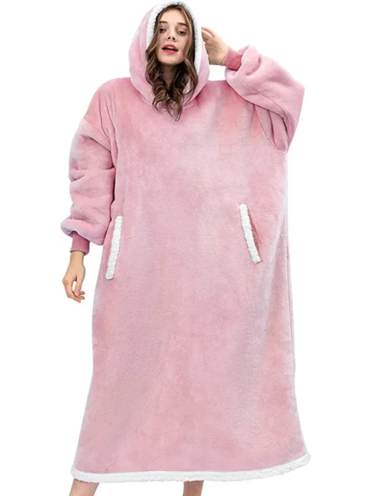 Women Hoodie Blanket Winter Warm Fleece Sweathirt Blanket Oversized