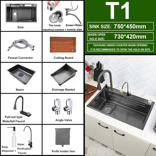 Kitchen Sink Waterfall Sink for Kitchen Stainless Steel Sink Single