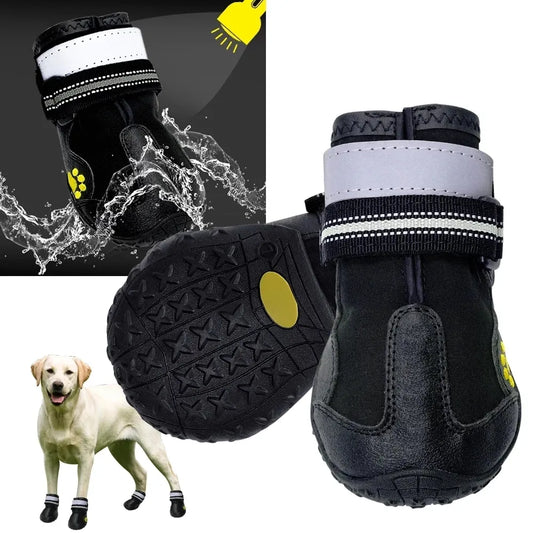 4pcs/set Pet Dog Shoes Reflective Waterproof Dog Boots Warm Snow Rain