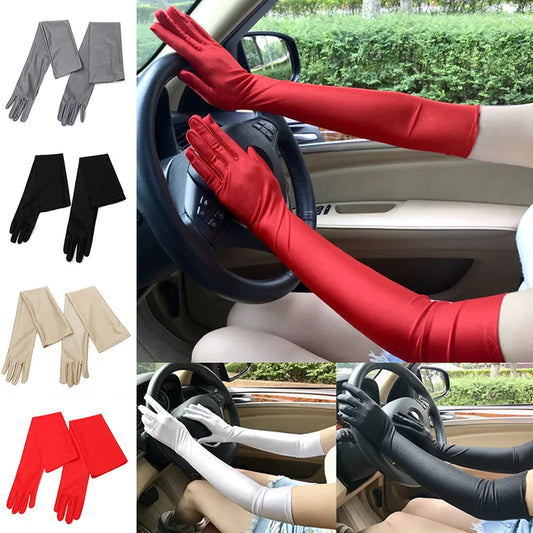 Satin Women Long Gloves Driving Gloves Female Elbow Summer Sun
