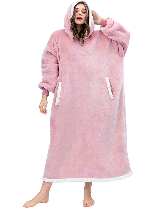 Women Hoodie Blanket Winter Warm Fleece Sweathirt Blanket Oversized