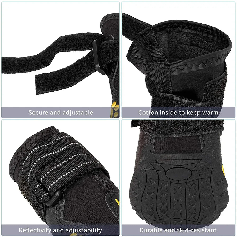 4pcs/set Pet Dog Shoes Reflective Waterproof Dog Boots Warm Snow Rain