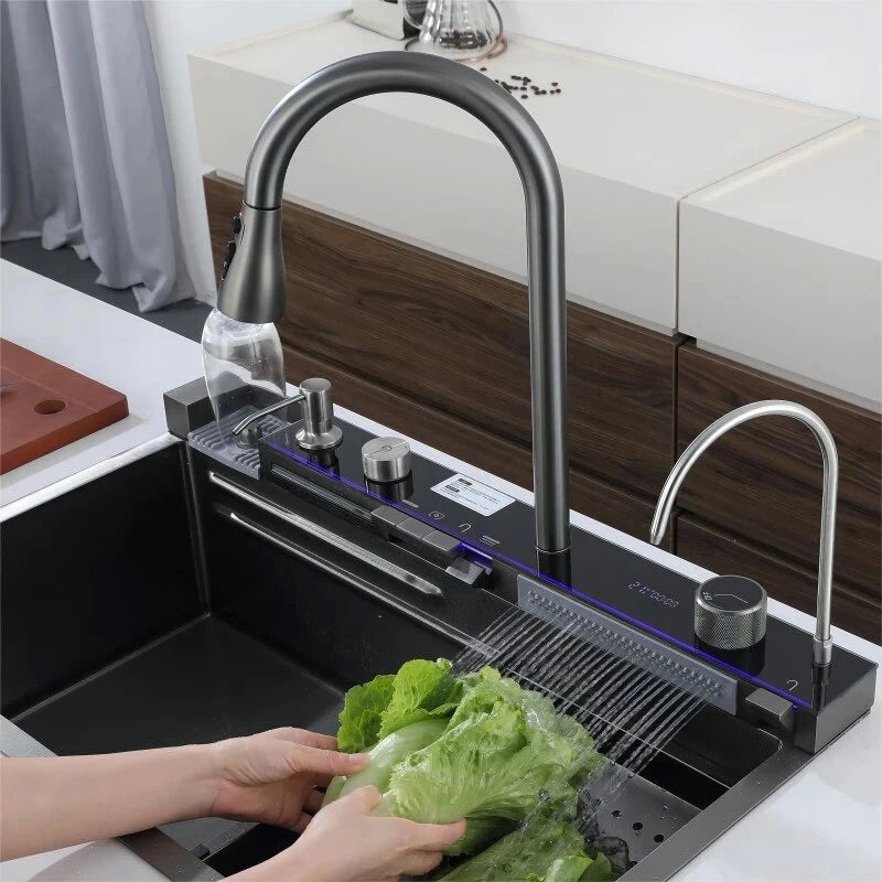 Stainless Steel Sink Smart kitchen Sink Large Cuba Waterfall Faucet