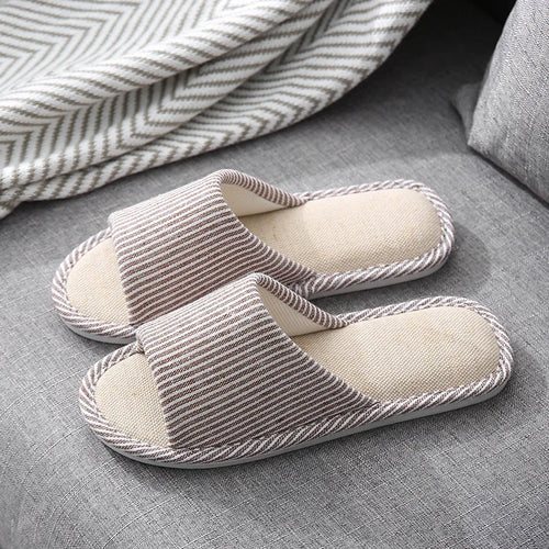 Cotton linen slippers men living at home non slip simple lovers warm