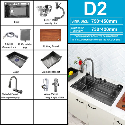 Kitchen Sink Waterfall Sink for Kitchen Stainless Steel Sink Single