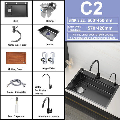 Kitchen Sink Waterfall Sink for Kitchen Stainless Steel Sink Single