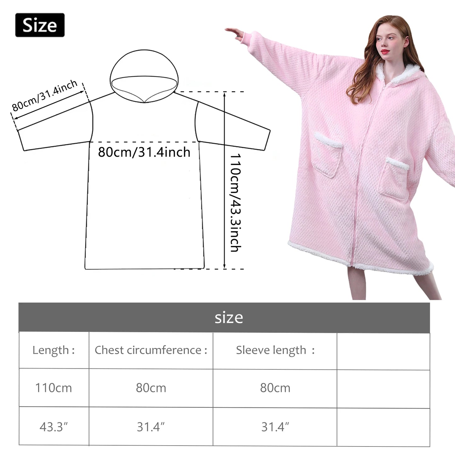 New Blanket Hoodie with Zipper Flannel Wearable Blanket Warm Cozy