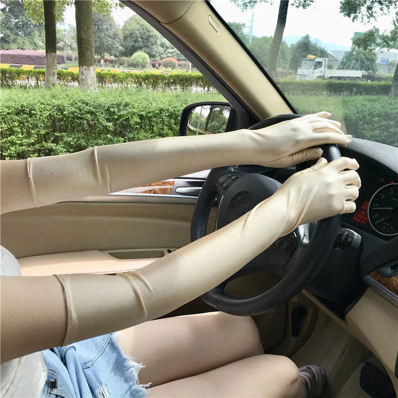 Satin Women Long Gloves Driving Gloves Female Elbow Summer Sun