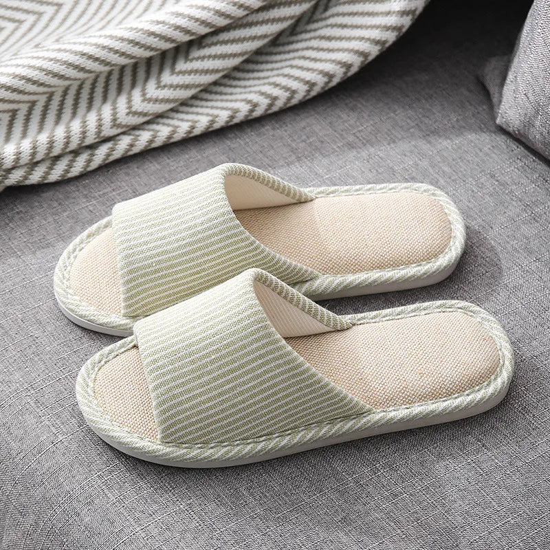 Cotton linen slippers men living at home non slip simple lovers warm