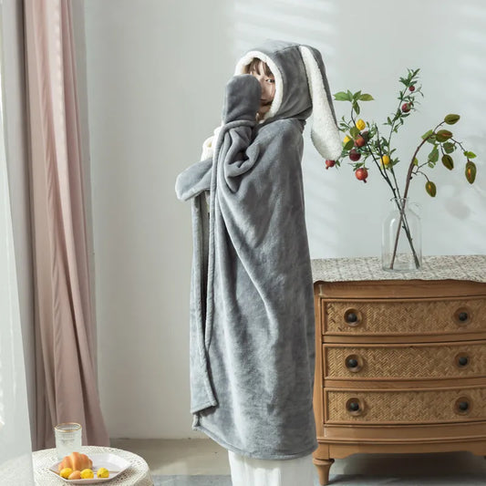 Hooded Cloak Blankets Comfortable for Picnic Travel Fleece Wearable