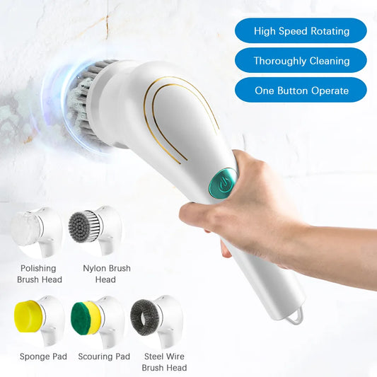 Electric Spin Cleaning Brush with 5 PCS Heads Cordless Portable Scrub