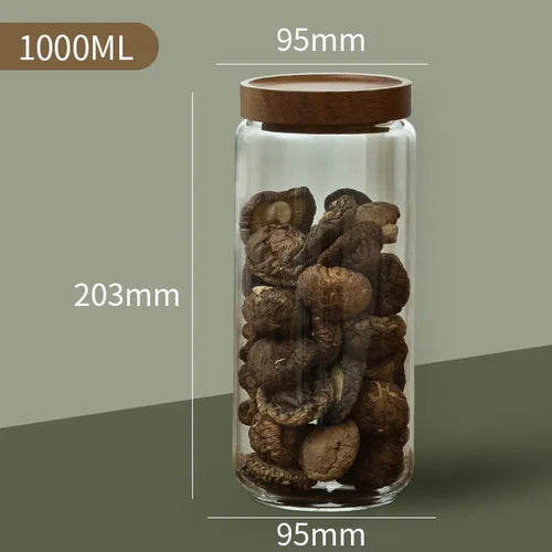 Wood Lid Glass Airtight Canister Kitchen Storage Bottles Jars Food