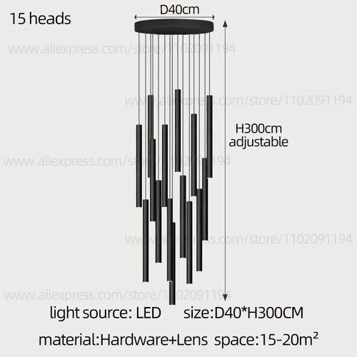 Long LED Pendant Lamp Hanging Modern Living Room Lamp Villa Staircase