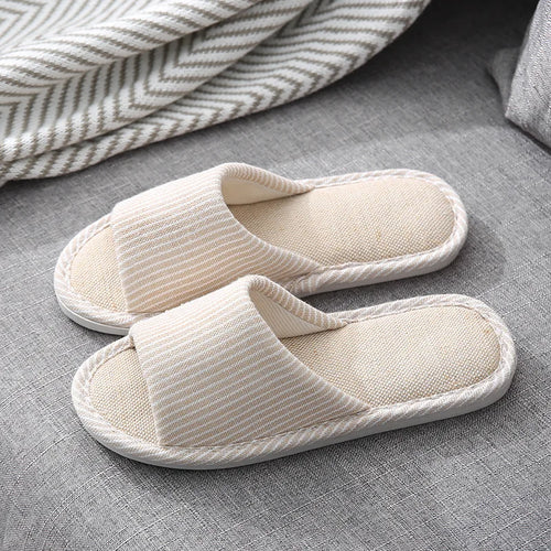 Cotton linen slippers men living at home non slip simple lovers warm