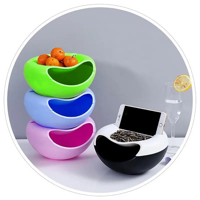 Multi Use Double Layer Snack Bowl Lazy Snack Plate Kitchen Fruit Plate