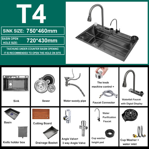 Kitchen Sink Waterfall Sink for Kitchen Stainless Steel Sink Single