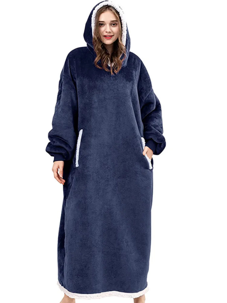 Women Hoodie Blanket Winter Warm Fleece Sweathirt Blanket Oversized