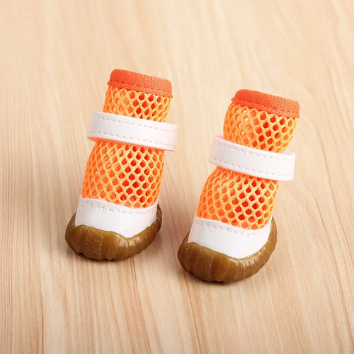 4pc Breathable Mesh Summer Dog Shoes Durable Anti-Slip Bottom