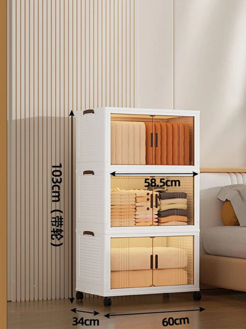 Large Double Door Open Folding Storage Box with Lid Wheels Stackable