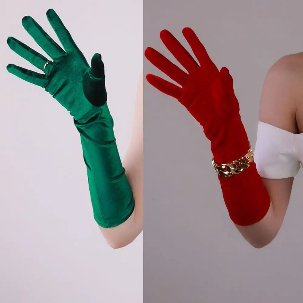 Punk Long Gloves Retro 45cm Velvet Performance Mittens Evening Dress