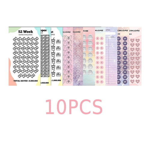 10Pcs 52 Weeks Savings Challenge Planner Cards Cash Binder Simple and