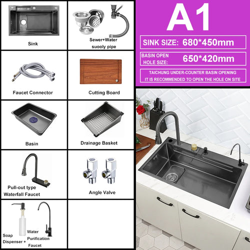 Kitchen Sink Waterfall Sink for Kitchen Stainless Steel Sink Single