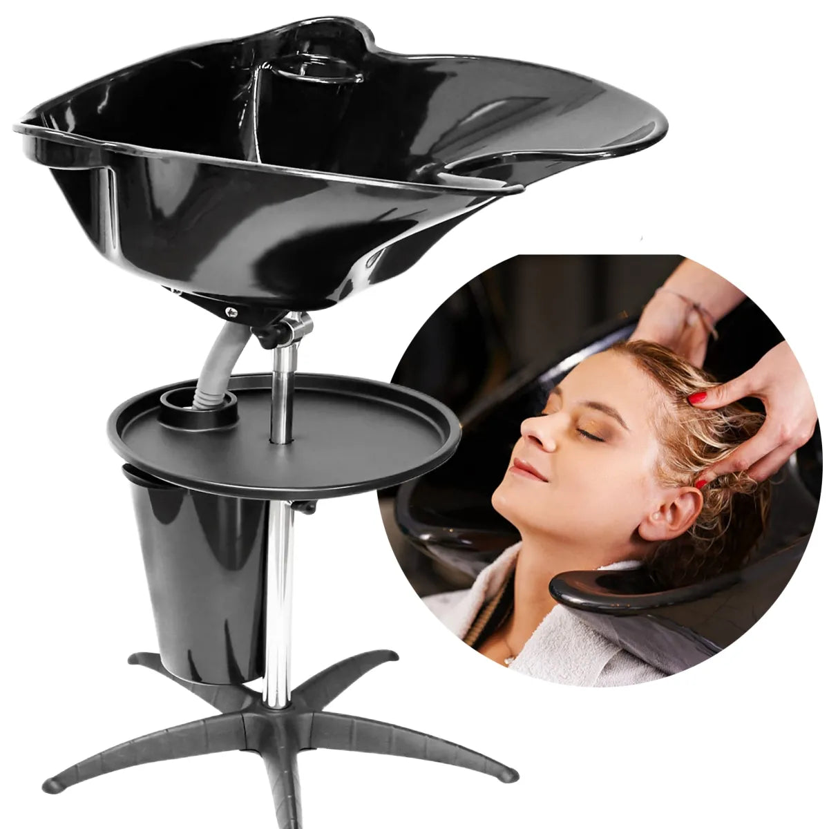 Barbershop Mobile Shampoo Bowl Salon Basin Sink with Drain Stainless