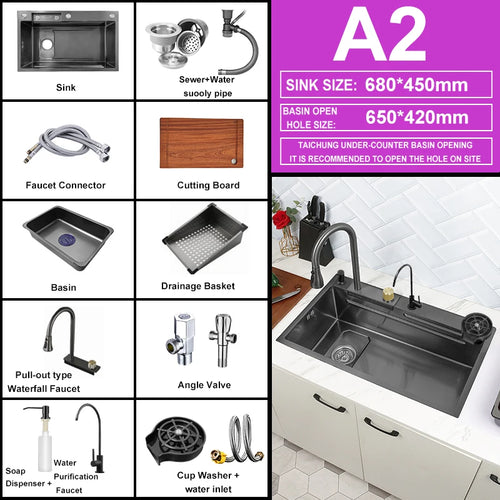 Kitchen Sink Waterfall Sink for Kitchen Stainless Steel Sink Single