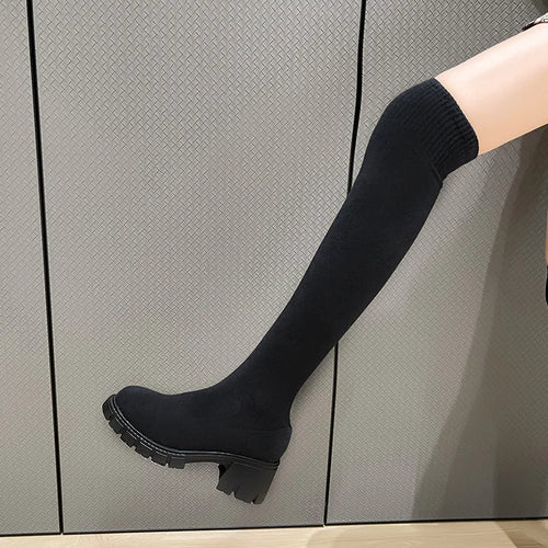 Sexy Slim Over The Knee Stretch Socks Boots Women Autumn Thick High
