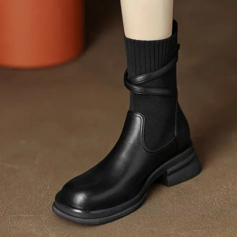 Autumn New Women's Chelsea Boots Vintage Ladies Platform Shoes Chunky
