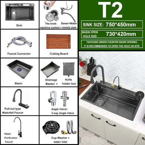 Kitchen Sink Waterfall Sink for Kitchen Stainless Steel Sink Single