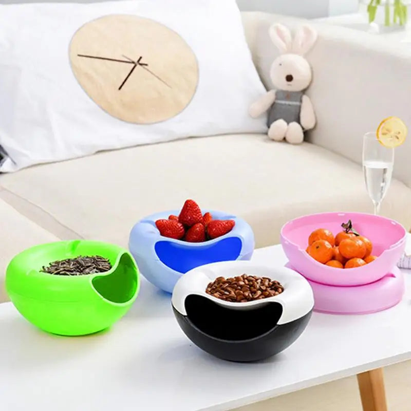 Multi Use Double Layer Snack Bowl Lazy Snack Plate Kitchen Fruit Plate