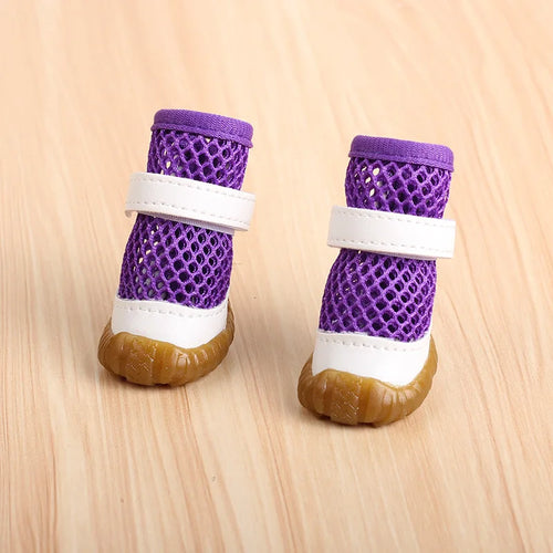 4pc Breathable Mesh Summer Dog Shoes Durable Anti-Slip Bottom