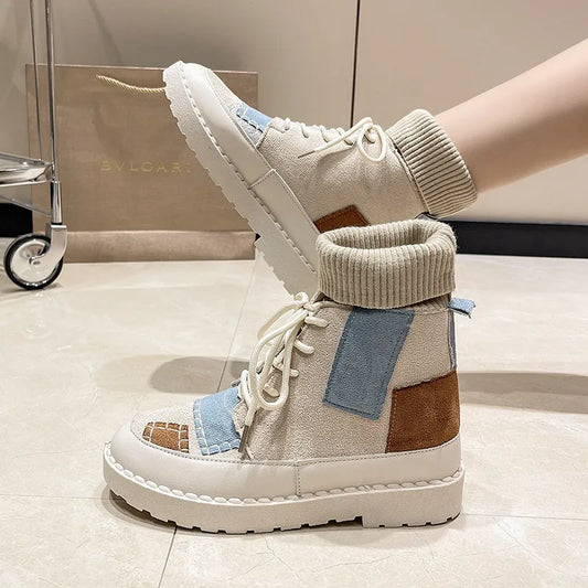 New Women's Boots Canvas Shoes Color Blocking Platform Boots Fashion